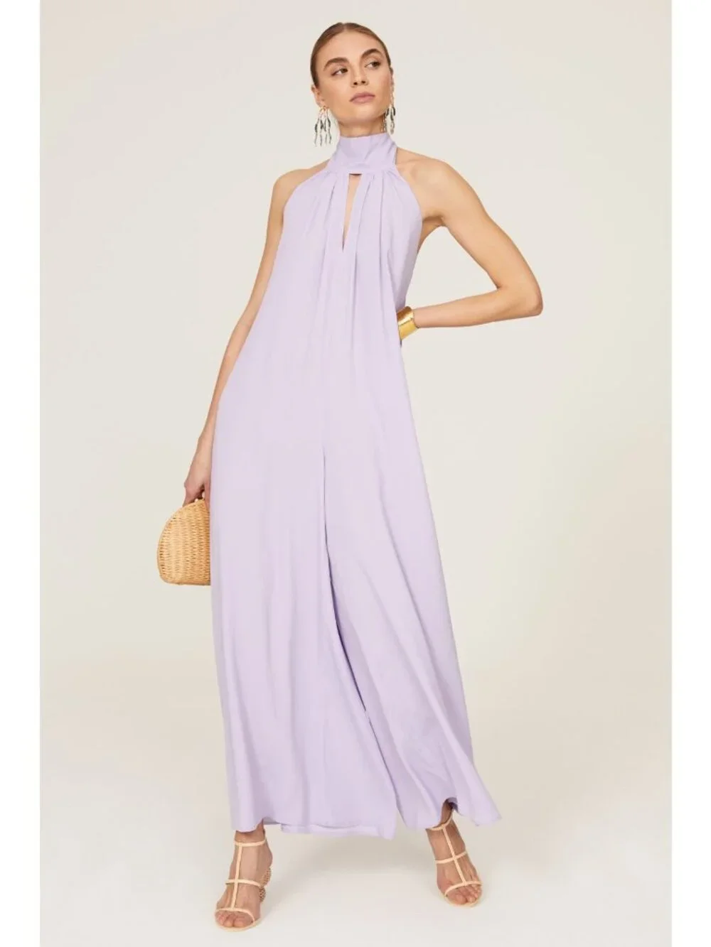 SFIZIO Lavender Purple Halter Sleeveless Wide Leg Scarf Jumpsuit Women's Size 6